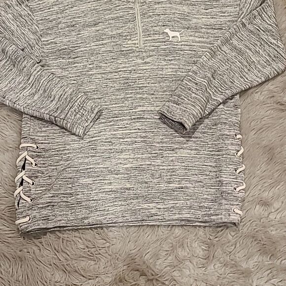 Pink by victoria secret gray quarter zip swtmeatshirt with lace up sides size xs - Picture 4 of 6